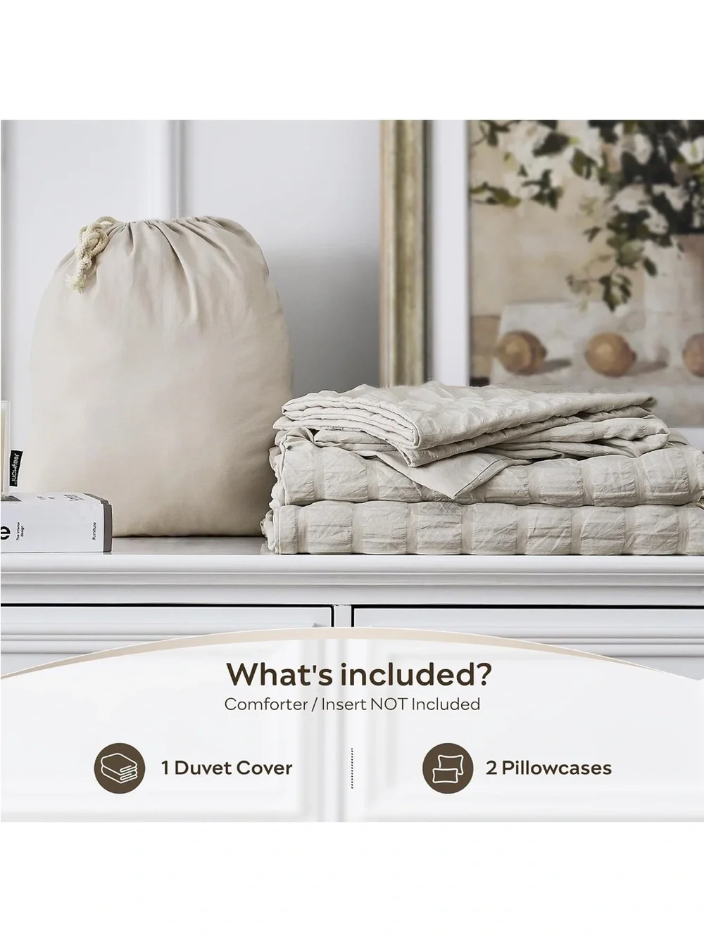 NEW JELLYMONI Oatmeal (Cream) Seersucker Duvet Cover Set